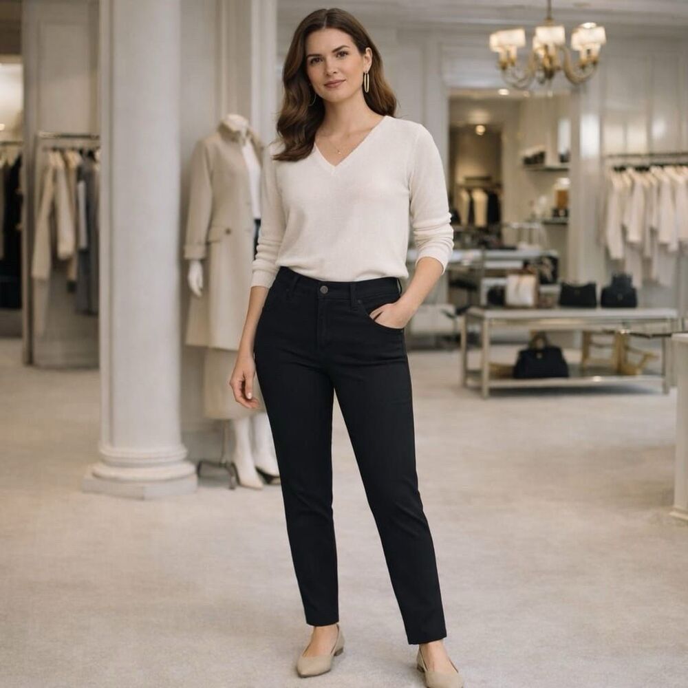 NINA McLEMORE Women’s Pants Size 4 Black Stretch Trousers‎ Cotton Blend